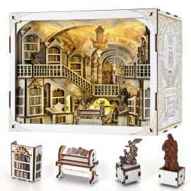 Minicity 3D Wooden Puzzle Library of Gods Max Dollhouse Book Nook Kit With LED Light and Dust CoverColor: XD02 MAX