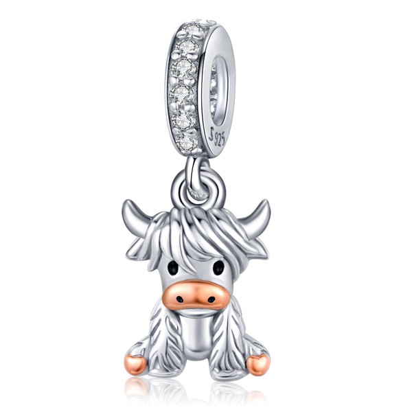 DRINSPER Highland Cow Charm 925 Sterling Silver Birthstone Cow Charm