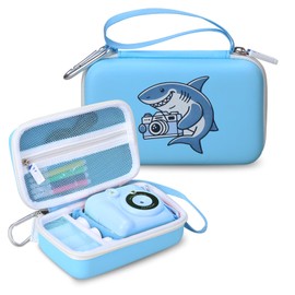Kids Camera Case for esoxoffore instant print camera, Camera Case Compatible with ESOXOFFORE Kids Camera Instant Print with Mesh Pocket for Camera Paper, Case Only, Blue Shark (Blue - Cool Shark)