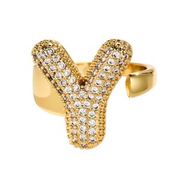 Cicy Bell Initial Rings for Women 18k Gold Plated Cubic Zirconia Delicate Letter Chunky Statement Open Rings Gifts for Her