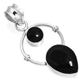 Jeweloporium 925 Sterling Silver Pendant for Women Real Black Onyx Stone Fashion Silver Pendant Necklace Valentine's Day Gift Boho Jewelry