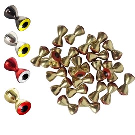 Aventik 25pc Pack Brass Dumbbell Shaped Fish Eyes Realistic Fly tying Materials, Lure Jig, Easy to Use, Corrosion Resistant, Various Sizes & Colors for Trout, (Gold with red Eyes, 4.0mm)