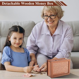 Wooden Money Box, 10000 Money Saving Box Challenge, Detachable Savings Box Piggy Bank for Adults Kids, Wooden Storage Case Money Savings Challenge Box 10000£ for Note Coin