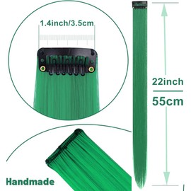 Hair Extensions Clip in,22 Inch Colored Hair Extensions Straight Hairpiece,Multi-colors Party Rainbow Long Straight Colored Long Synthetic Hair Extensions for Women Girls (10 PCS Dark Green)