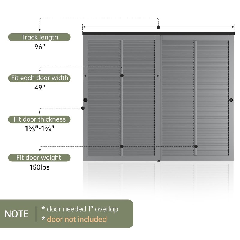 EaseLife 8FT/96in Bypass Double Sliding Pocket Door Hardware Kit, Aluminum,