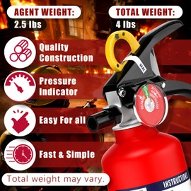 Ougist Fire Extinguisher Combo – 1 Pack ABC Dry Powder 2.5 lb with Japanese-Style Handle + 1 Pack Emergency Escape Smoke Hood + 1 Pack Emergency Fire Blanket for Home, Kitchen, Vehicle – Red