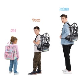 MOONBABY Clear Backpack Stadium Events Heavy Duty Clear Bookbag PVC Transparent Backpack for Kids Adult See Through Book Bag, Black