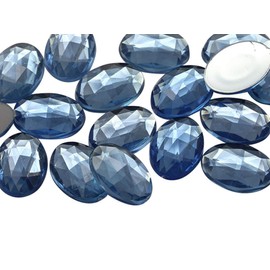 14x10mm Blue Sapphire Lite .LS Flat Back Oval Acrylic Rhinestones Tiny Face Gems Body Jewels Card Making Embelishments - 45 Pieces