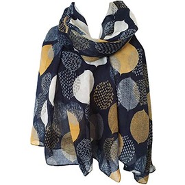GlamLondon Women's Beautiful Designed Large Leaves Print Scarf (XL- Blue)