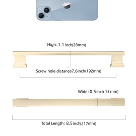 COTYKILEY 6 Pack 7.5 Inch(192mm) Brushed Brass Cabinet Handles Gold Kitchen Cabinet Pulls Cabinet Door Handles Kitchen Cabinet Hardware