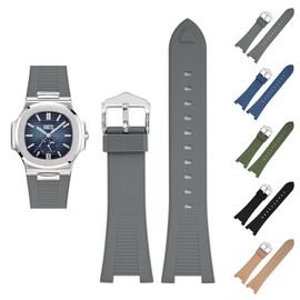 Generic 25mm Rubber Band For Patek Philippe Nautilus With Buckle, Rubber Watch Band Straps For Patek Philippe 5711 5712 5980 - Multiple Colors (Gray)