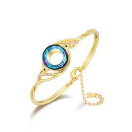 WHHFS Phoenix Crystal Bracelet for Women, Rise From the Ashes, Symbol of Luck and Renewal - Adjustable Bangle, Ideal Birthday Gift, Trendy Jewelry with Blue Crystal (gold)