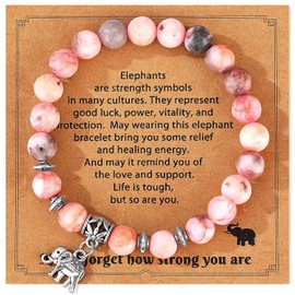 Pulsera de Elefante para Mujer YOMYM,con Tarjeta de Felicitaciones,Pulsera de Piedra Natural,Pulsera para Ansiedad,Dijes para Mujer,Regalos para Mujer