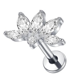 Nose Piercing Titanium Lip Stud Stud Piercing Ring Helix Piercings - Silver Gold Septum Piercing - Stylish Design Piercing Ear (1.2 mm Bar Thickness | 8 mm Bar Length, Silver Clear Cubic Zirconia),