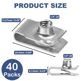 YUEARN 1/4"-20 U-Style Clip-On Nut, Stainless Steel Regular Extruded U-Nut, U-Type Fasteners, Pack of 40