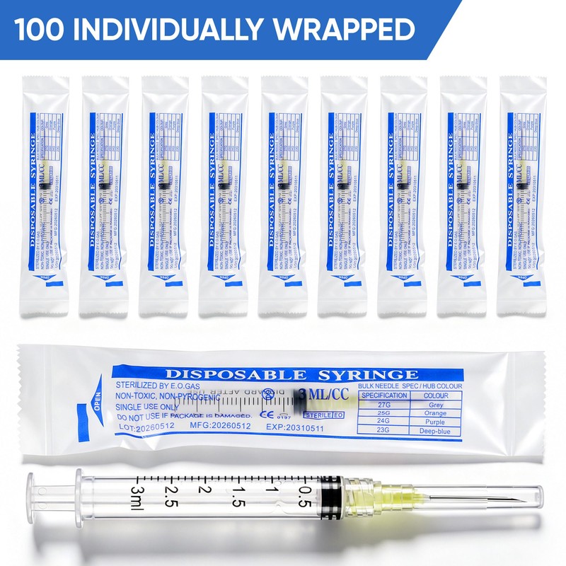 Pack of 100 3 ml 20G 25 mm Plastic Tube,
