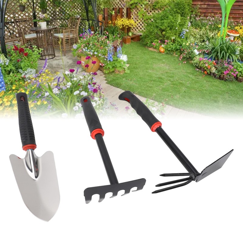 3PCS Garden Tool Set Iron Stainless Steel Five Teeth Rake