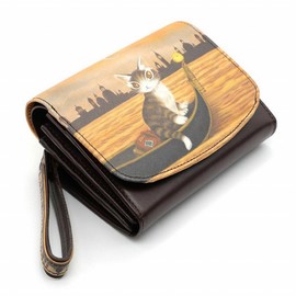 Wachifudo Dayan Cat Dayan Genuine Leather Gondola Bifold Wallet, Braun