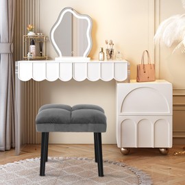 HOUCHICS Gray Vanity Stool Ottoman Stool, Square Makeup Stool with Wooden Legs, Small Ottoman Stool Chair for Vanity, Modern Padded Sofa Seat Foot Rest Stool(Gray)