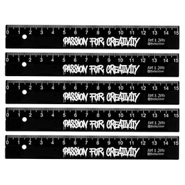 KUM AZ3820216 - Ruler 15 cm, Passion for Creativity, 5 Rulers, Black, Made of Durable Plastic