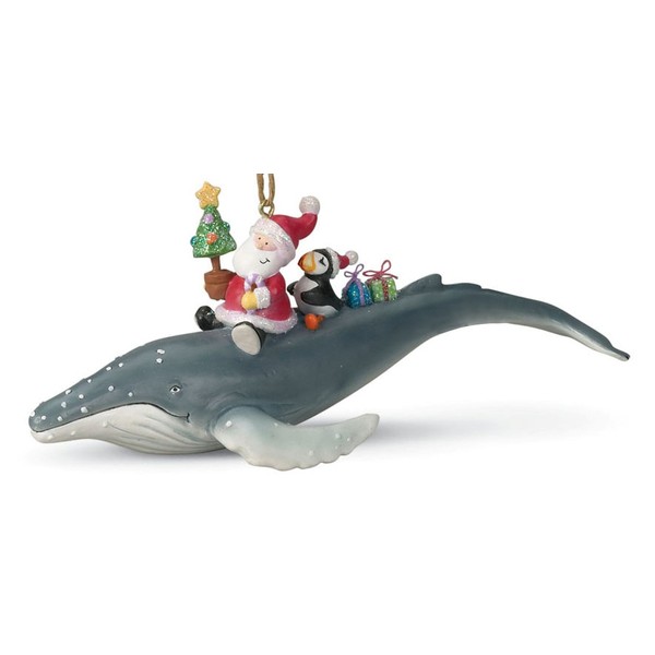 Cape Shore Santa Riding Humpback Whale Tropical Christmas Ornament Resin