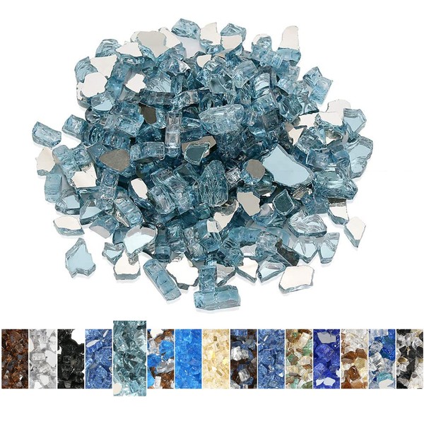 Hisencn Aqua Blue Reflective Fire Glass for Fire Pit, 1/2 Inch Glass Rocks for Outdoors and Indoors Natural or Propane Fireplaces, Fire Bowls High Luster Tempered Landscape Decoration, 10 Pounds