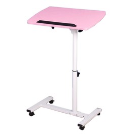 Qiveno Mobile Laptop Table, Small Standing Desk, Angle & Height Adjustable Rolling Laptop Desk Cart Over Bed Table for Home Office (Pink)