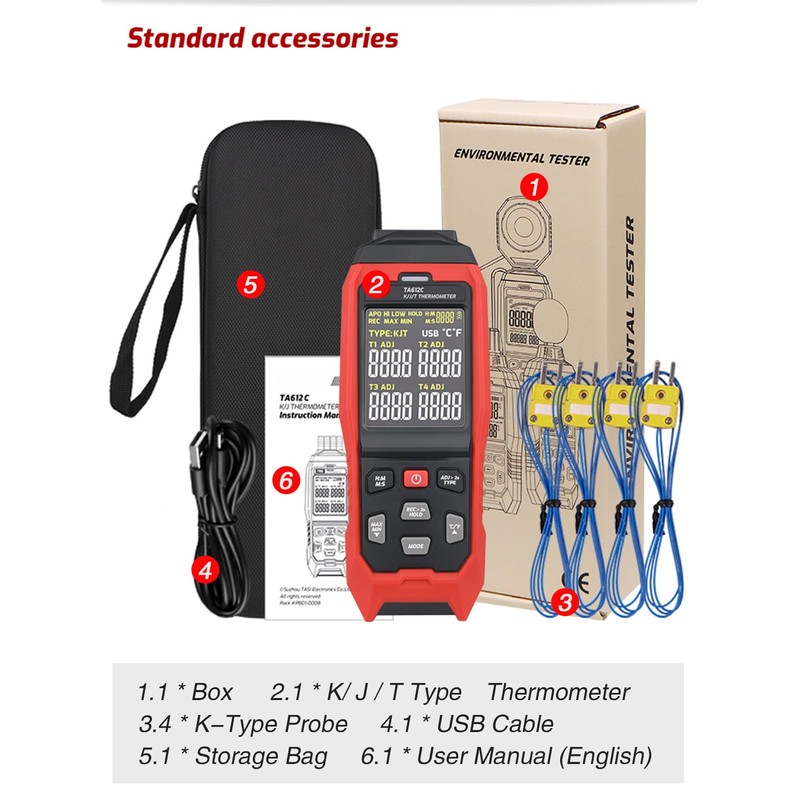 Vislone K/J/T 4 Channels Digital Thermocouple Thermometer 5000 Group Data