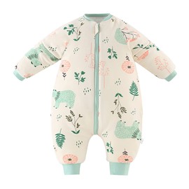 JiAmy Baby Sleeping Bag Winter Boys Girls Sleep Sack with Legs 3.5Tog Cotton Detachable Sleeve Two-Way Zipper Warm Rompers Pajamas Infant Gift Kids 3-4 Years,Yellow