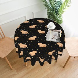 YETTA YANG Cute Capybara Black Waterproof Picnic Patio Party Round Table Cloth Cover Decorations Fabric 60 Inch Circular Tablecloth for 20-47 Inch Home Dining Room Kitchen Decor
