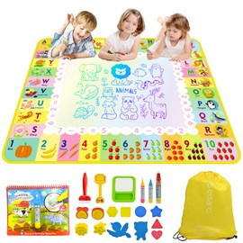 Aqua Water Painting Mat Doodle Children's Toy 1 2 3 Years - Painting Mat with Water Pen 120 x 90 cm for Child, Large Magic Painting Mat with Water Book and Magic Pens Accessories