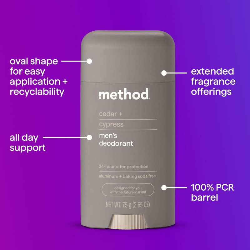 Method Deodorant, Cedar + Cypress, 24 Hour Odor Protection, 2.65