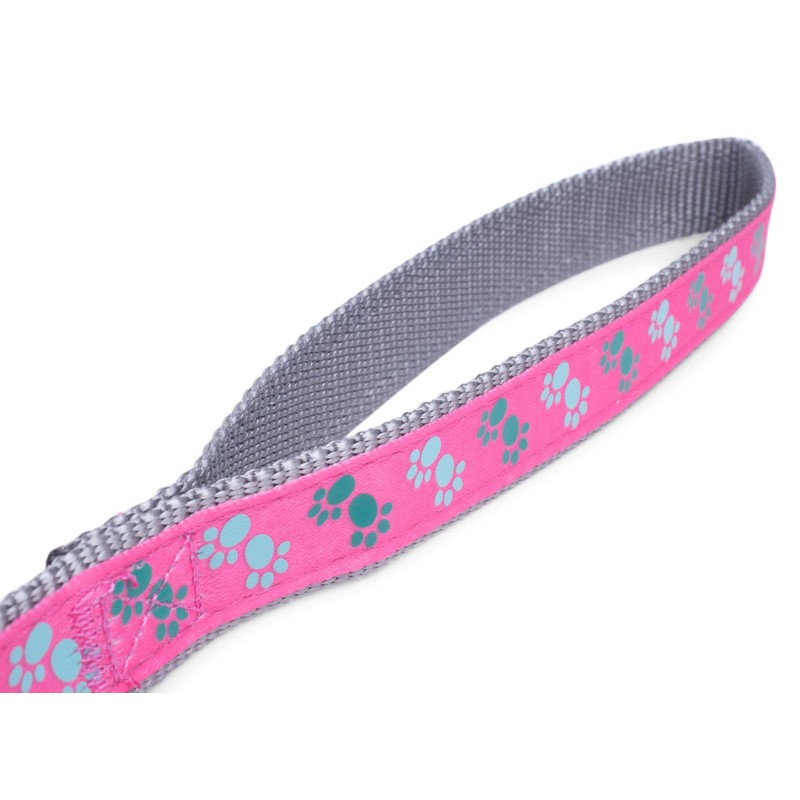Petface Paws Print Dog Lead, Medium, Cerise/Grey