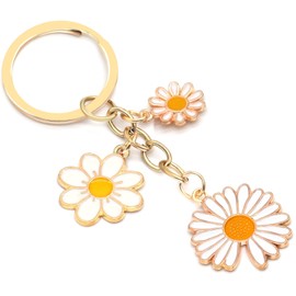 HOSBY Keychain for Women, Cute Daisy Pendant Flower Keychain Car Keychain for Purse Handbag Bags Decoration, 1 piece / white