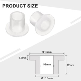 sourcing map 20pcs Flanged Sleeve Bearings Plastic Bushings ID 8mm x OD 10.6mm x Length 12mm Nylon Bushings, White