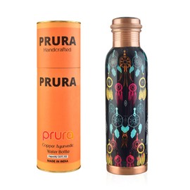 PRURA Sea Creature Printed Copper Water Bottle 32 oz - Leak Proof Ayurvedic Drinkware Copper Vessel for Sports, Gym, Outdoors, Yoga, Office
