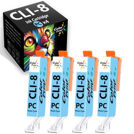 Color Print Compatible CLI-8PC Ink Cartridge Replacement for Canon CLI8 Ink CLI-8 for PIXMA Pro9000 MP960 iP4500 iP4200 MP500 iP6600D iP6700D MP600 iP4300 iX5000 Printer (4-Pack, CLI8PC,Photo Cyan)