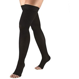 Pedimend 3 Pairs Thigh High Open Toe Compression Stockings | Leg Support Hose for Varicose Vein | Provides Arch and Ankle Support | Maternity Pregnancy Flight Travel Companion | for Men/Women (Black)