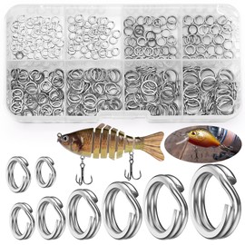 Realure 300 Pieces Fishing Snap Ring Set, Stainless Steel Snap Rings Fishing 8 mm 7 mm 6 mm 5 mm 4.5 mm 4 mm 3.5 mm 3 mm Snap Ring Set, Double Circle Split Rings for Fishing Accessories Fishing Hooks