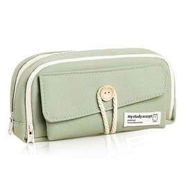 Taasmoog Pencil Case, High Large Storage Bag, Expandable Pencil Case for Girls, Teenagers with 3 Large Compartments for Teenagers, Girls, Boys, Students (Light Green), Green, [Light green, canvas]