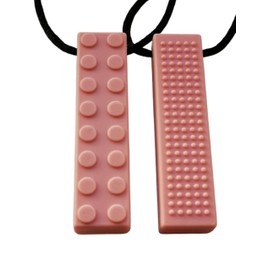 Chew Necklace Chewelry Sensory Discreet Chewlery for Adults or Kids, Autism Chew ADHD, Stim Chew Bite or Fidget Chewy Aids Help Concentration Biting Brick 2 Pack (Coral Pink)