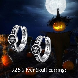 POPLYKE Black Cross Wolf Earrings for Women Sterling Silver Wolf Hoop Earrings for Men Celtic Viking Jewellery Gifts Birthday Mother's Day, Sterling Silver, No Gemstone