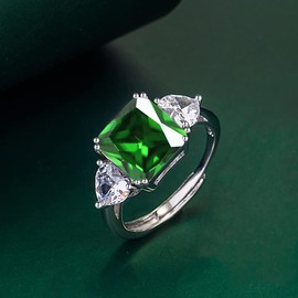 LAIFULA Princess Square Diamond Ring 4CT Bridal Ring Sets Square Cut Cubic Zirconia Wedding Band CZ Engagement Rings for Women Size Adjustable (Green)