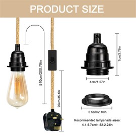 E27 Plug in Pendant Light Cord 2 Pack Industrial Hanging Light Kit Vintage Pendant Light Ceiling Lighting Fitting with On/Off Switch DIY Lampshade Suspended Pendant Lamp Kit for Loft Balcony