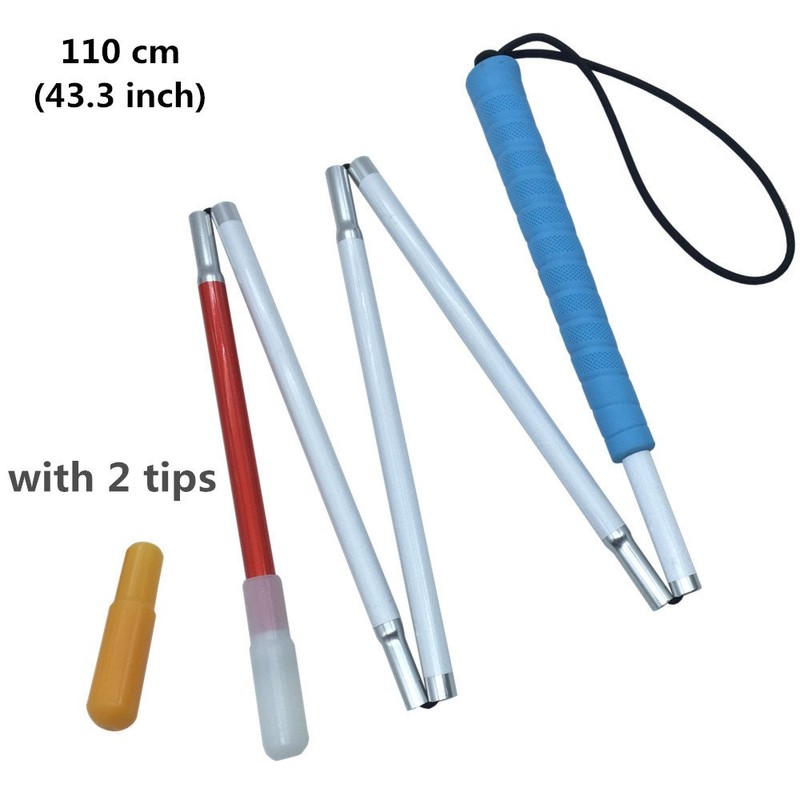 Blind White Cane Folding 5-Tier Aluminum, Cap (2 Pieces) (Blue