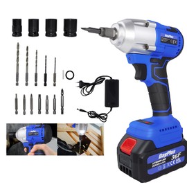 BRIEFNESS Cordless Impact Wrench 21V Power Screwdriver Gun 310ft-lbs Rechargeable 2900rmp Fast Charger with 6.0Ah Li-ion Battery 4 Socket and Drill Bits