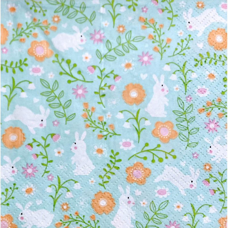 Assorted Bunny Easter Napkins - 12 Styles, 6.5 Inch -