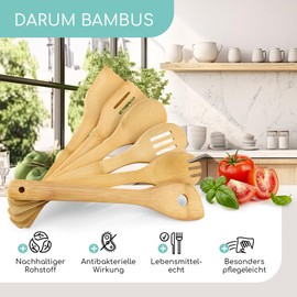 smartday Kochlöffel Set 6-teilig aus Bambus I Robust & langlebig I Holzlöffel Kochlöffel Holz & Pfannenwender Holz - Kochbesteck Set