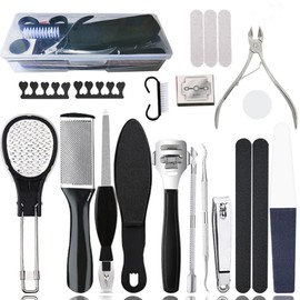 YIMART Pedicure Set Peeling and Exfoliating Calluses Foot Scrubbing Brush Stainless Steel Double-Sided Foot Care Pedal Stone (20 in 1)