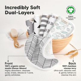 6-Pack Cotton Baby Washcloths for Newborn - Organic Cotton Muslin Soft Wash Cloths for Babies, Infant, Kids, Toddler Towels for Boy, Girl,Super Absorbent Face Cloths,Scratch-free Baby Rags (Grayscape)